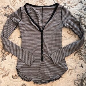 Lululemon grey striped button up athletic long sleeve shirt size approx medium